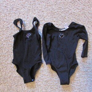 Moret Danskin Set 2 XS 4/5 Black Rhinestone Heart Dance Jazz Leotards EUC